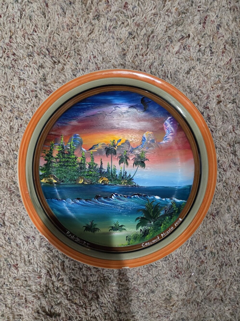 Hand-Painted Tropical Seascape Wall Art - Painted On An Old Gibson Plate